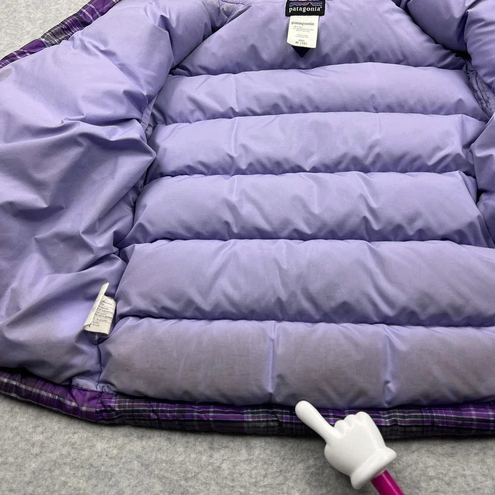 Patagonia Jacket Youth Medium 10 Purple Plaid Down Puffer Insulated Winter 68303